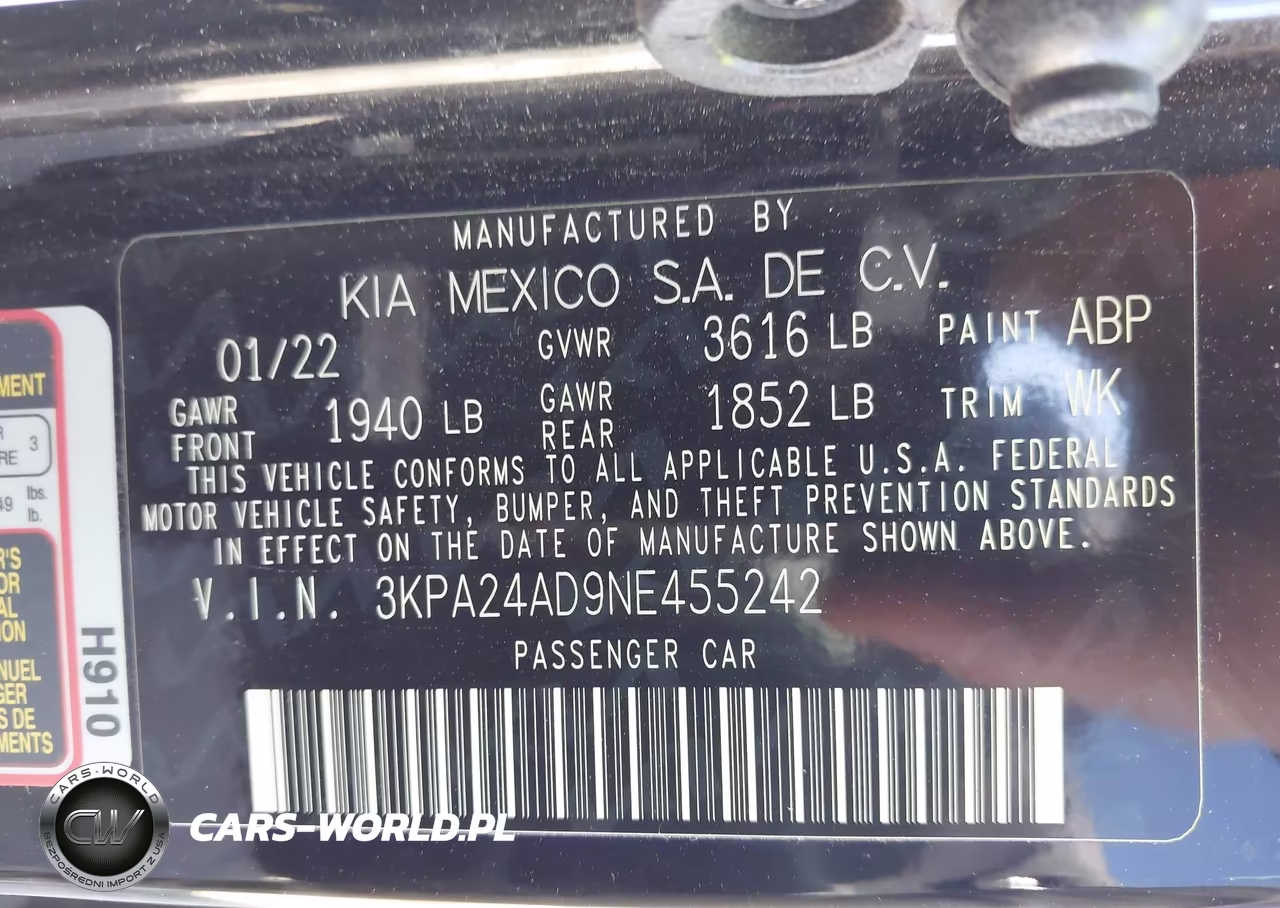 2022 Kia Rio S VIN:3KPA24AD9NE455242 - 9