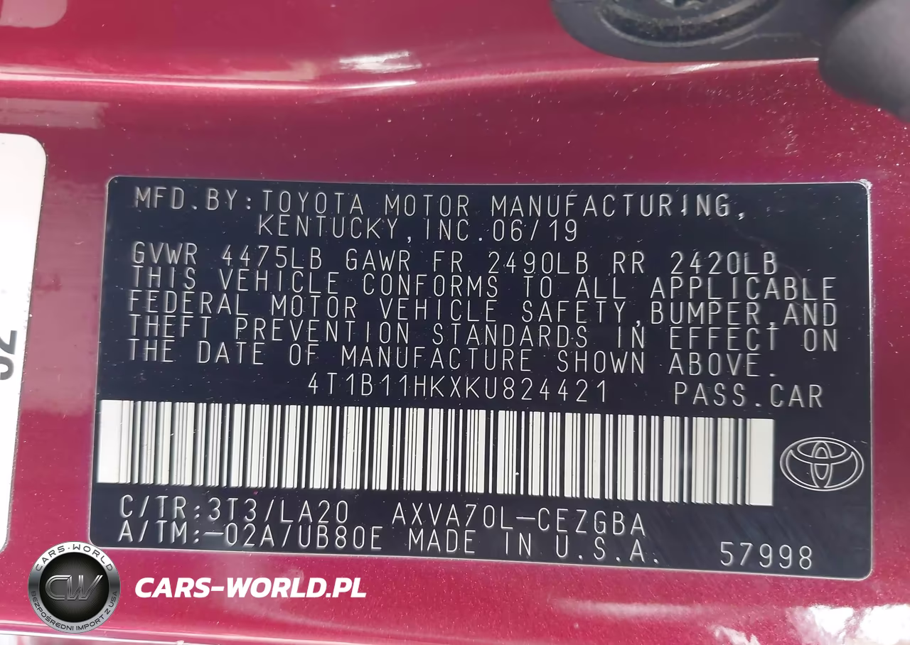 2019 Toyota Camry Xle VIN:4T1B11HKXKU824421 - 9