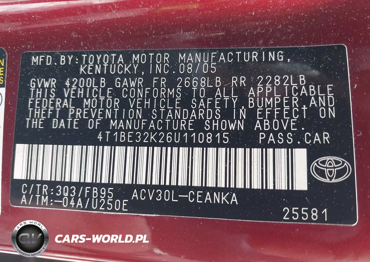 2006 Toyota Camry Le VIN:4T1BE32K26U110815 - 9