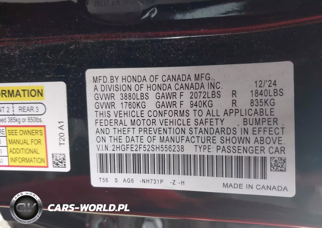 2025 Honda Civic Sport VIN:2HGFE2F52SH556238 - 9