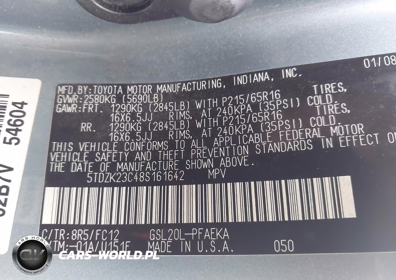 2008 Toyota Sienna Le VIN:5TDZK23C48S161642 - 9