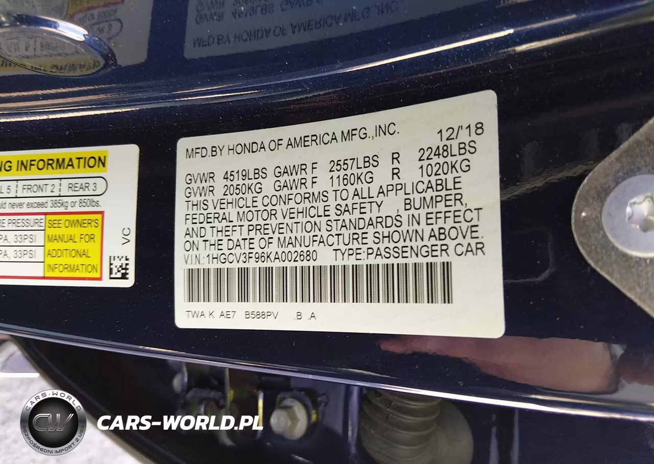 2019 Honda Accord Hybrid Touring VIN:1HGCV3F96KA002680 - 9