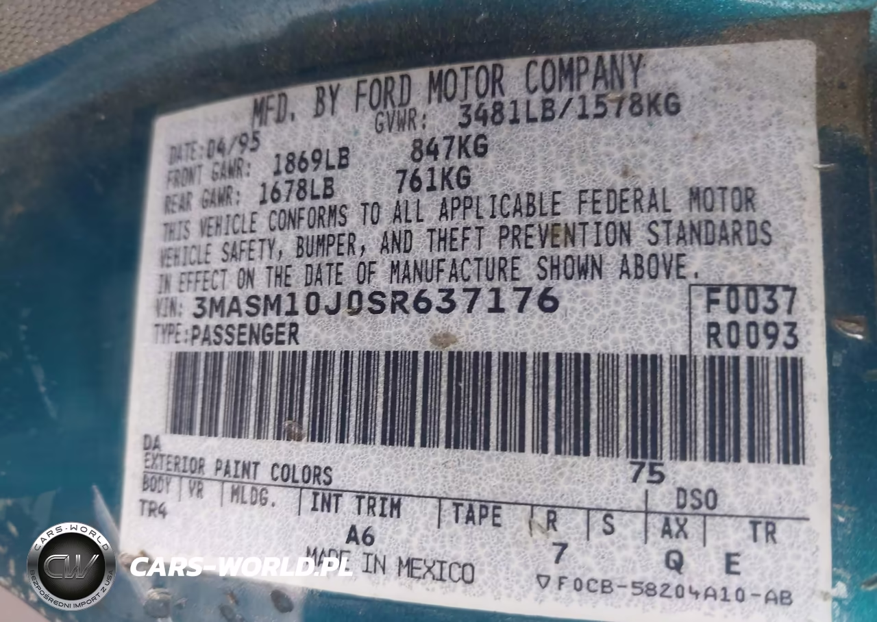 1995 Mercury Tracer Trio VIN:3MASM10J0SR637176 - 9