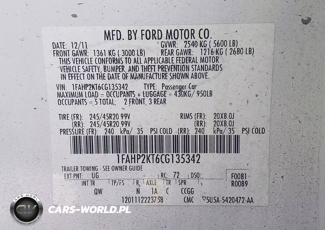 2012 Ford Taurus Sho VIN:1FAHP2KT6CG135342 - 9