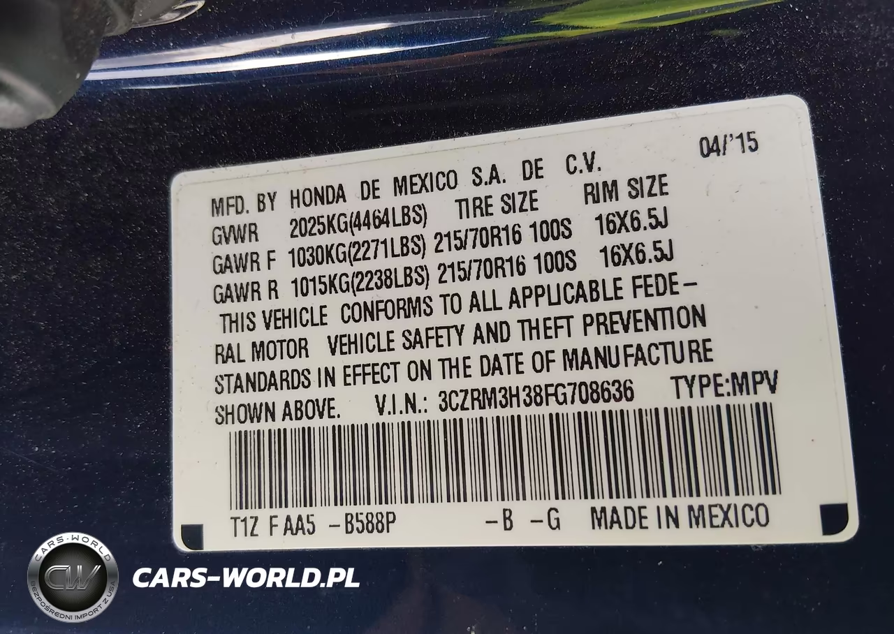 2015 Honda Cr-V Lx VIN:3CZRM3H38FG708636 - 9