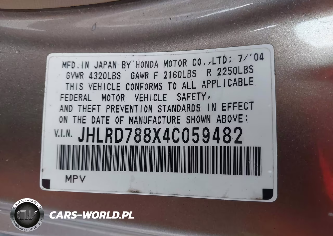 2004 Honda Cr-V Ex VIN:JHLRD788X4C059482 - 9
