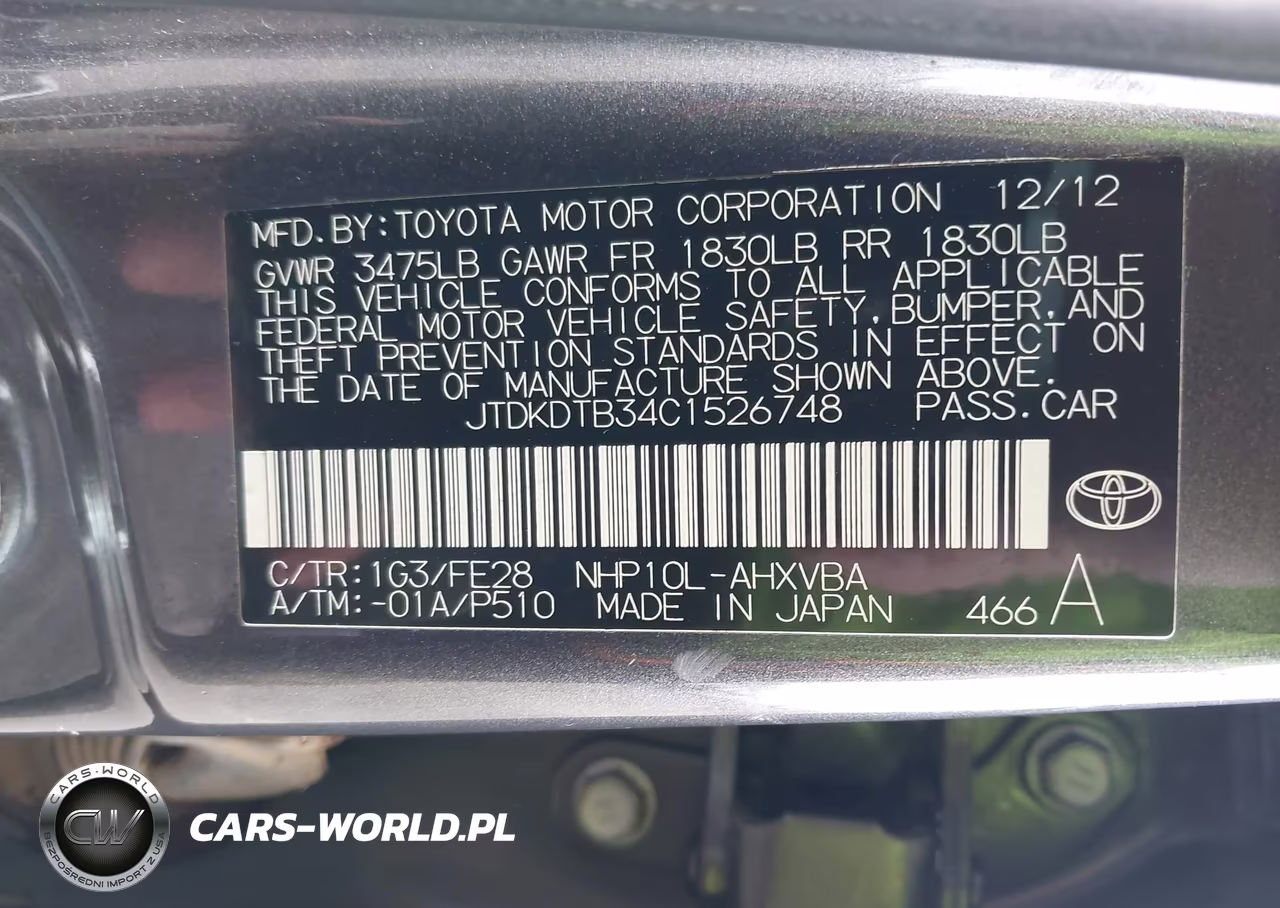 2012 Toyota Prius C One VIN:JTDKDTB34C1526748 - 9