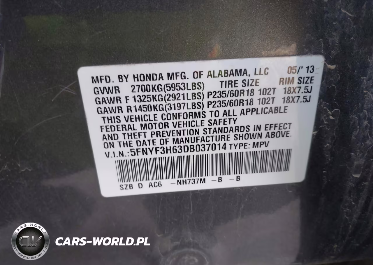 2013 Honda Pilot Ex-L VIN:5FNYF3H63DB037014 - 9