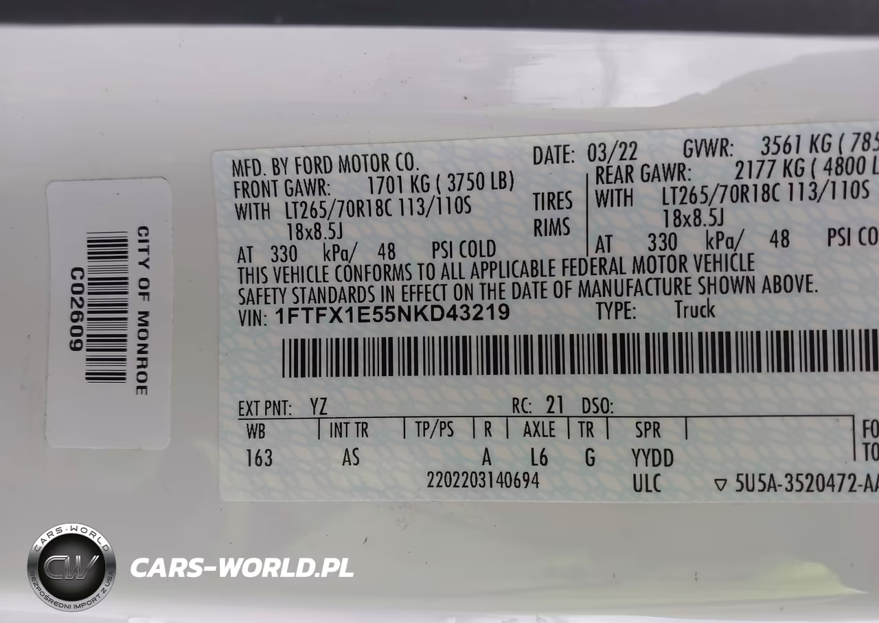 2022 Ford F-150 Xl VIN:1FTFX1E55NKD43219 - 9