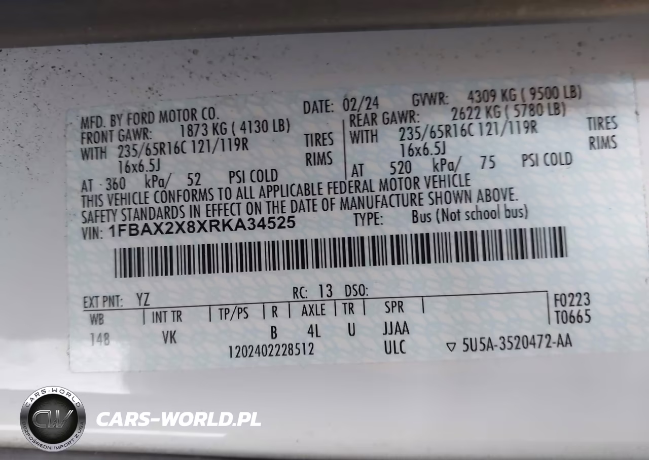 2024 Ford Transit-350 Passenger Van Xl VIN:1FBAX2X8XRKA34525 - 9