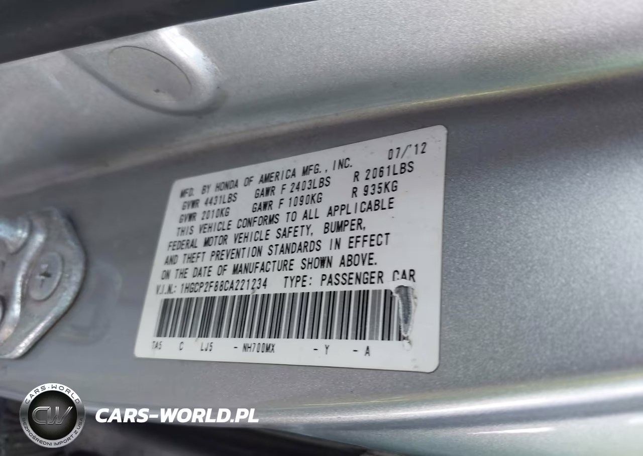 2012 Honda Accord 2.4 Ex-L VIN:1HGCP2F88CA221234 - 9