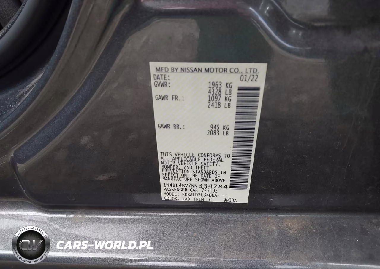 2022 Nissan Altima S Fwd VIN:1N4BL4BV7NN334784 - 9