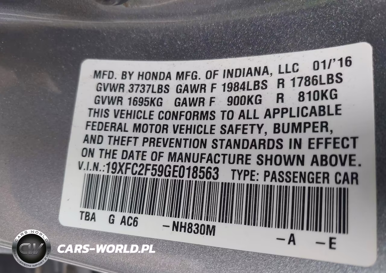 2016 Honda Civic Lx VIN:19XFC2F59GE018563 - 9