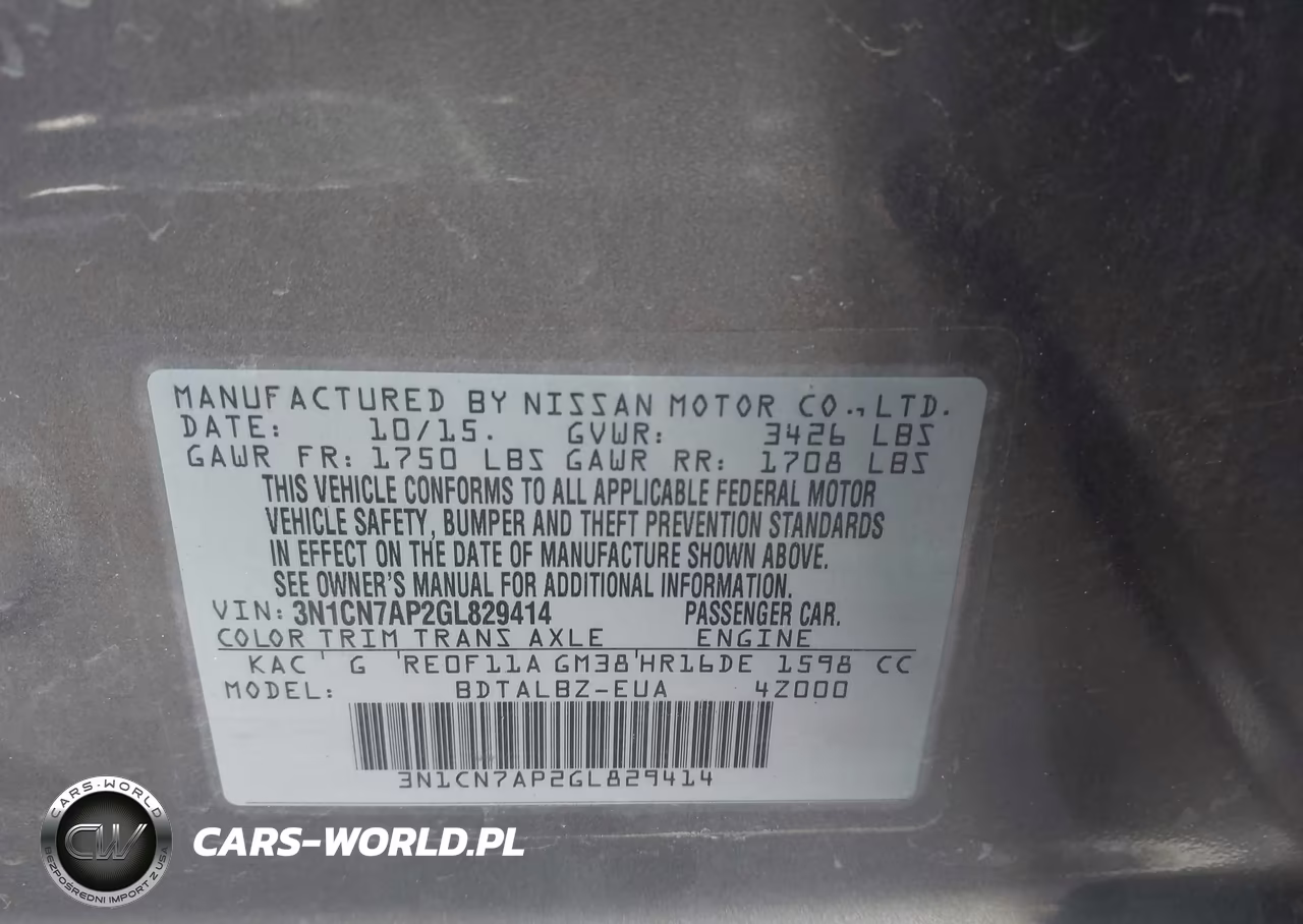 2016 Nissan Versa 1.6 S-1.6 S+-1.6 Sl-1.6 Sv VIN:3N1CN7AP2GL829414 - 9