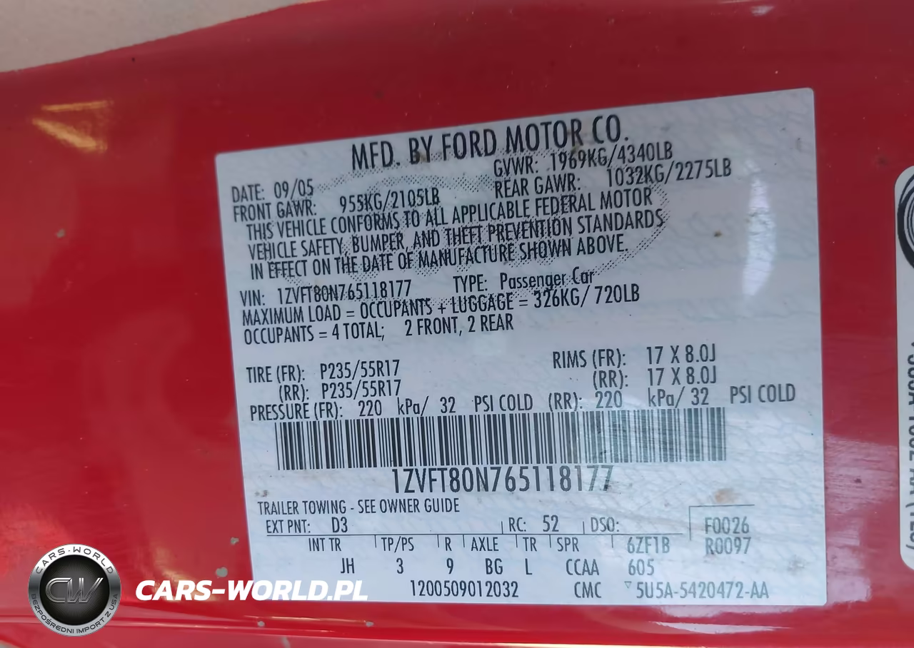 2006 Ford Mustang V6 VIN:1ZVFT80N765118177 - 9