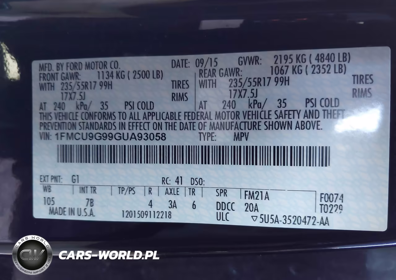 2016 Ford Escape Se VIN:1FMCU9G99GUA93058 - 9