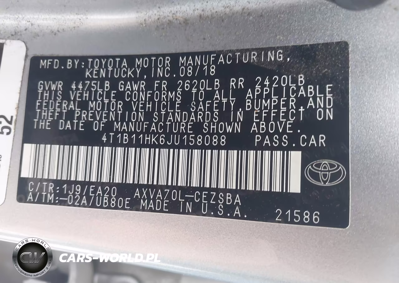 2018 Toyota Camry Se VIN:4T1B11HK6JU158088 - 9