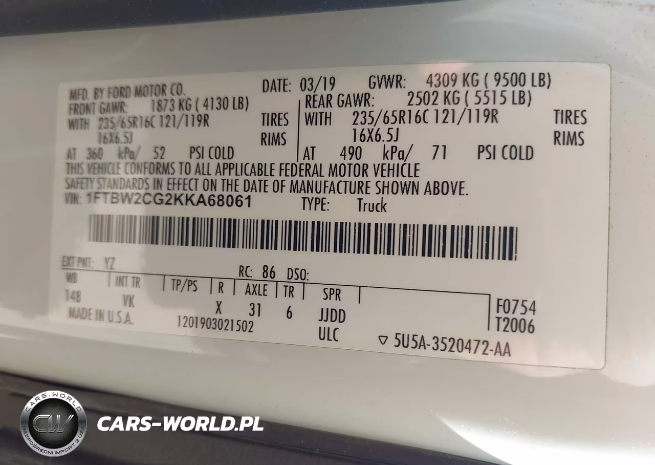 2019 Ford Transit-350 VIN:1FTBW2CG2KKA68061 - 9