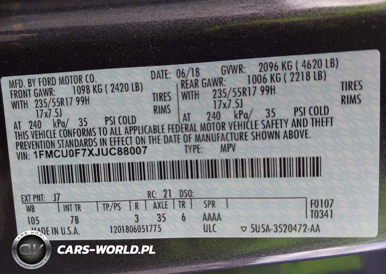 2018 Ford Escape S VIN:1FMCU0F7XJUC88007 - 9