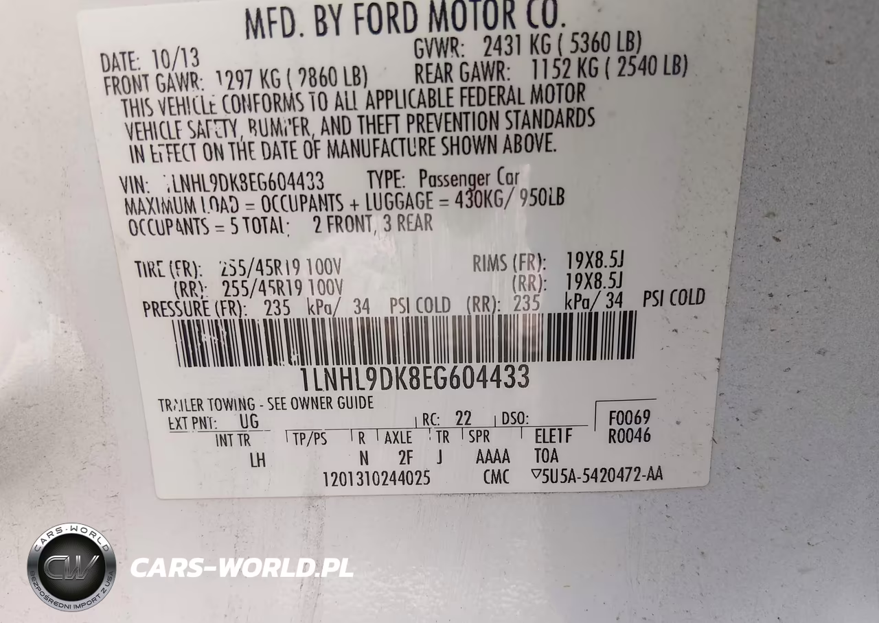 2014 Lincoln Mks VIN:1LNHL9DK8EG604433 - 9