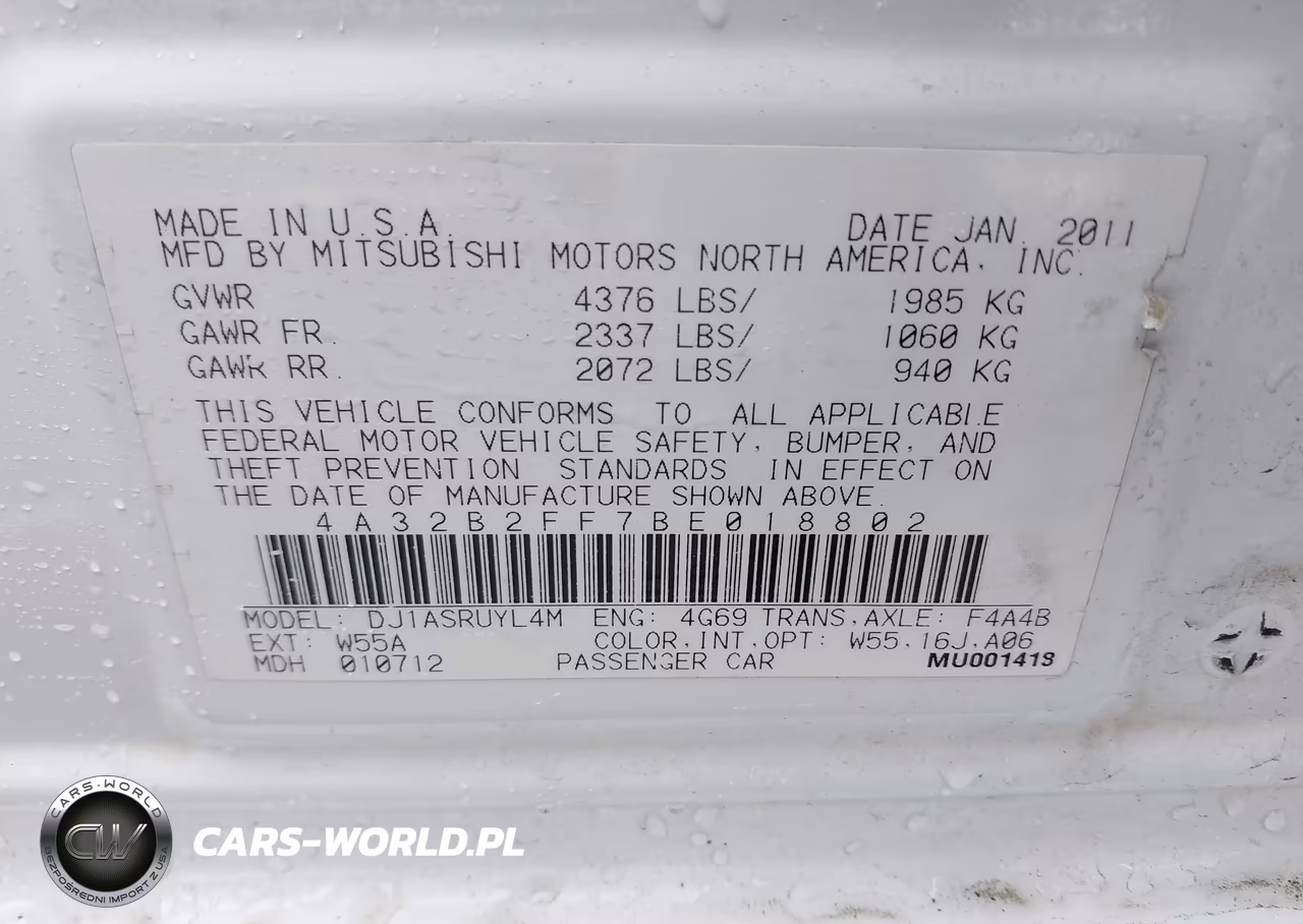 2011 Mitsubishi Galant Fe VIN:4A32B2FF7BE018802 - 9