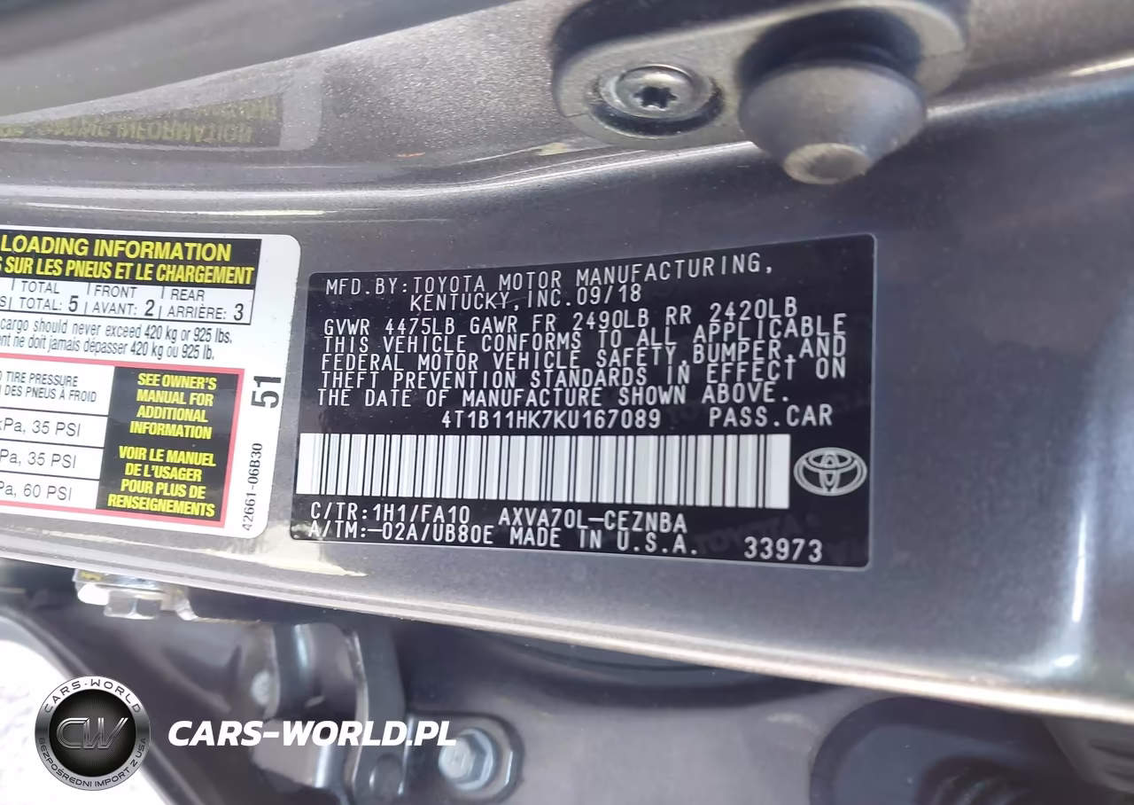 2019 Toyota Camry Le VIN:4T1B11HK7KU167089 - 9