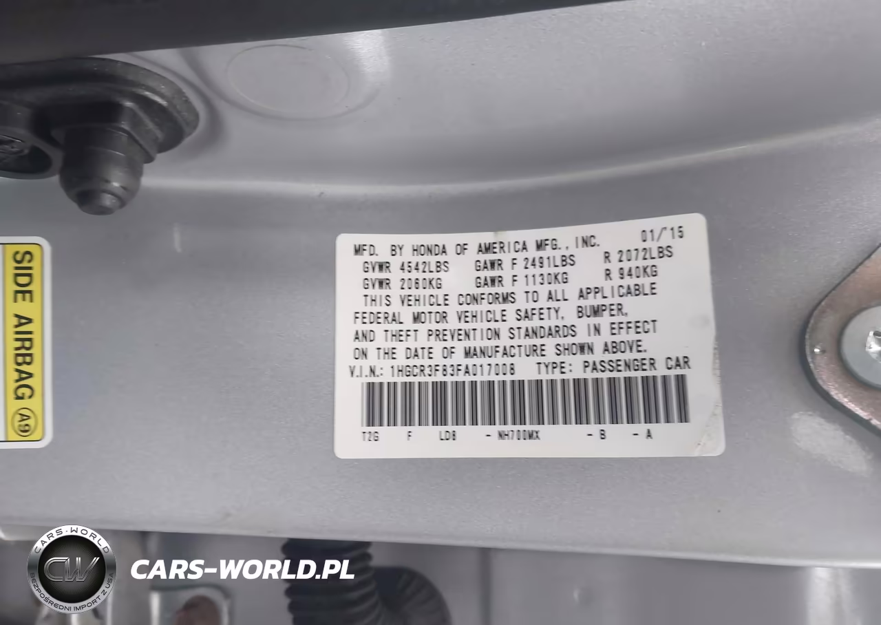 2015 Honda Accord Ex-L V-6 VIN:1HGCR3F83FA017008 - 9
