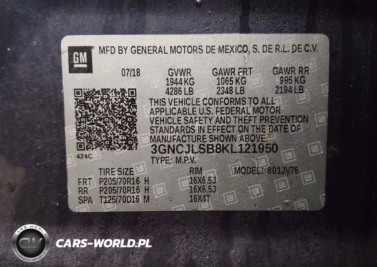 2019 Chevrolet Trax Lt VIN:3GNCJLSB8KL121950 - 9