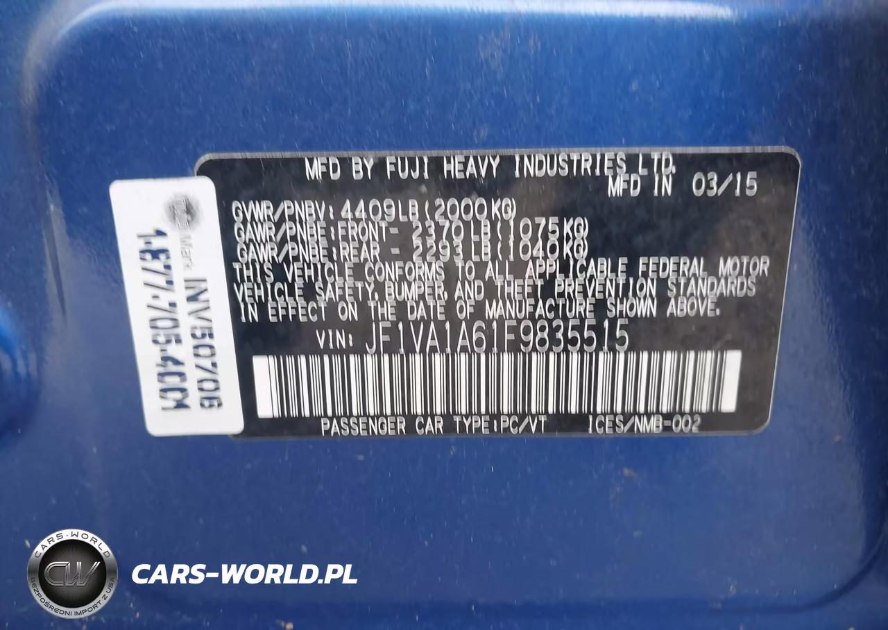 2015 Subaru Wrx VIN:JF1VA1A61F9835515 - 9