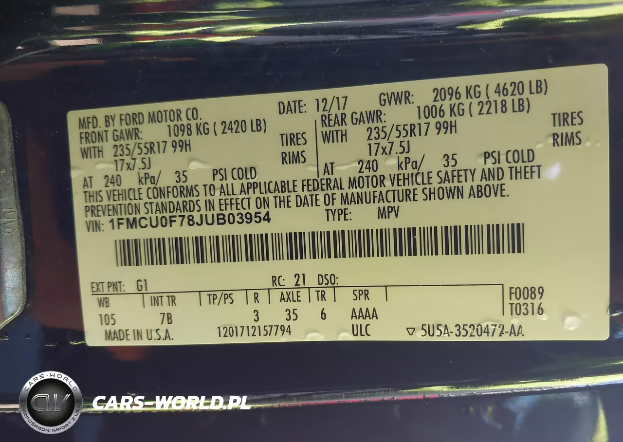 2018 Ford Escape S VIN:1FMCU0F78JUB03954 - 9