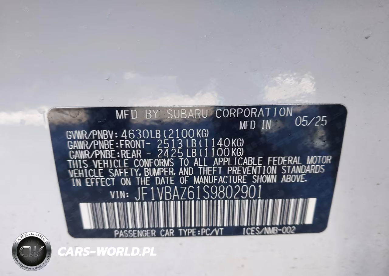 2025 Subaru Wrx Ts VIN:JF1VBAZ61S9802901 - 9