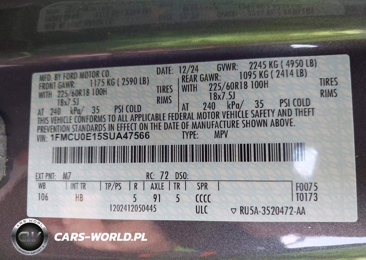 2025 Ford Escape Phev VIN:1FMCU0E15SUA47566 - 9