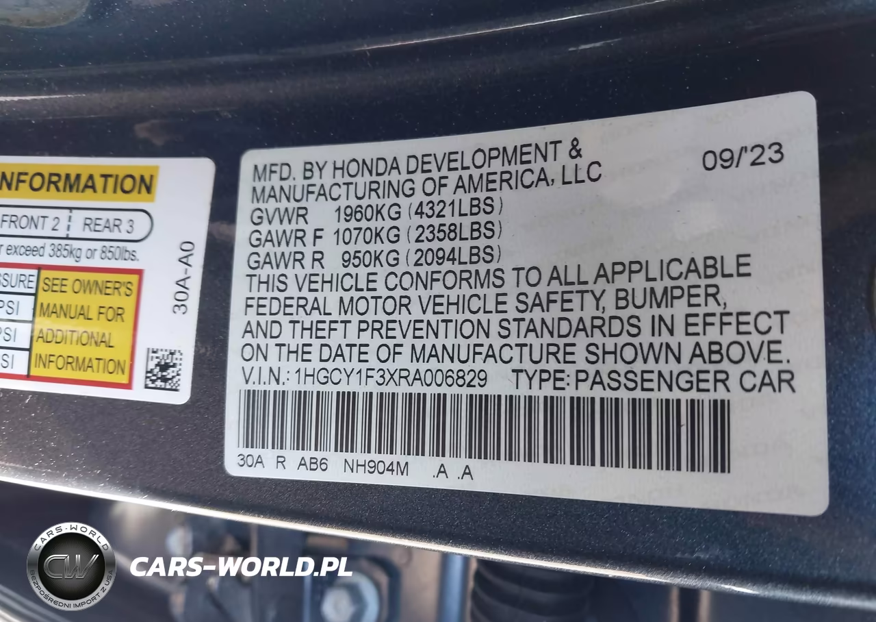 2024 Honda Accord Ex VIN:1HGCY1F3XRA006829 - 9