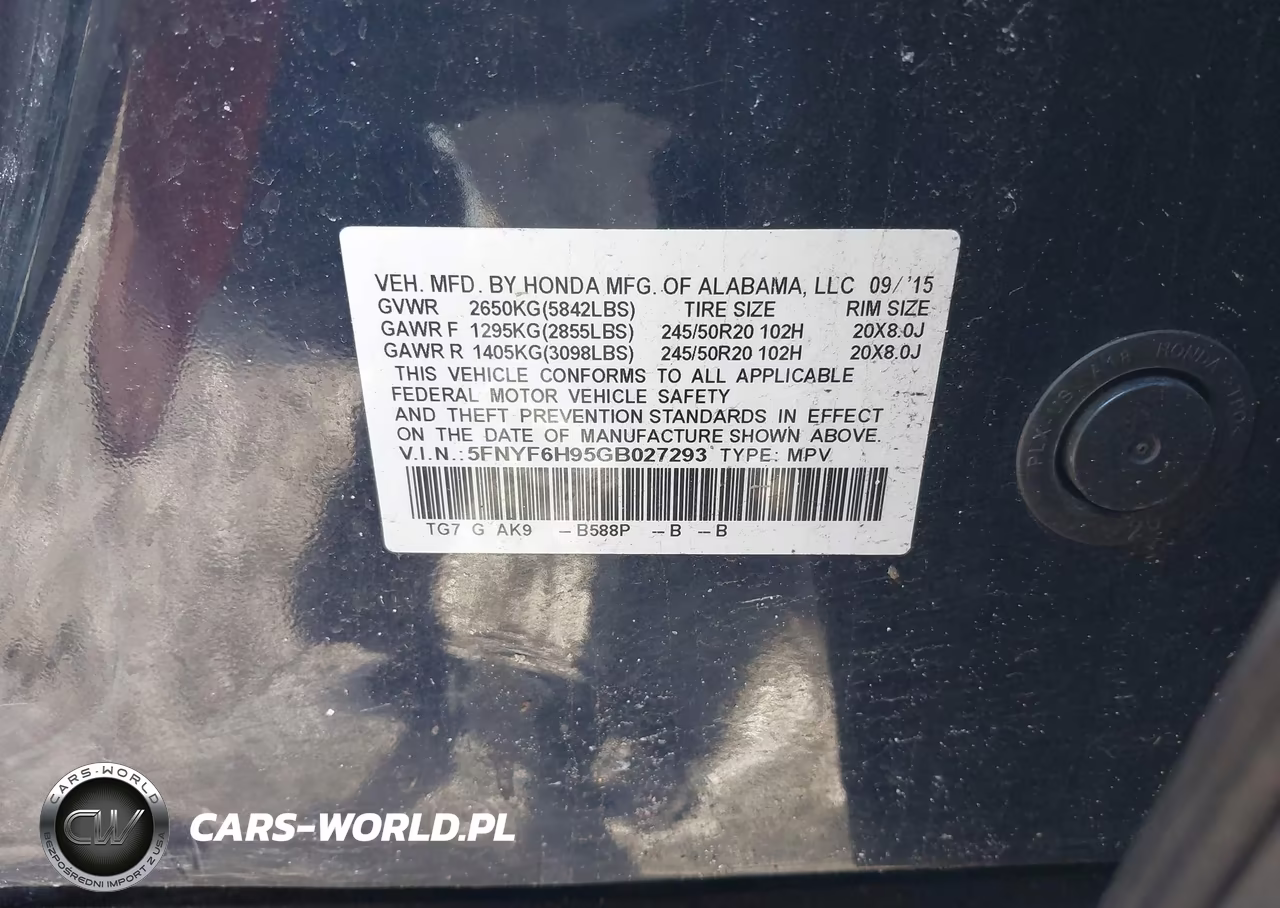 2016 Honda Pilot Touring VIN:5FNYF6H95GB027293 - 9