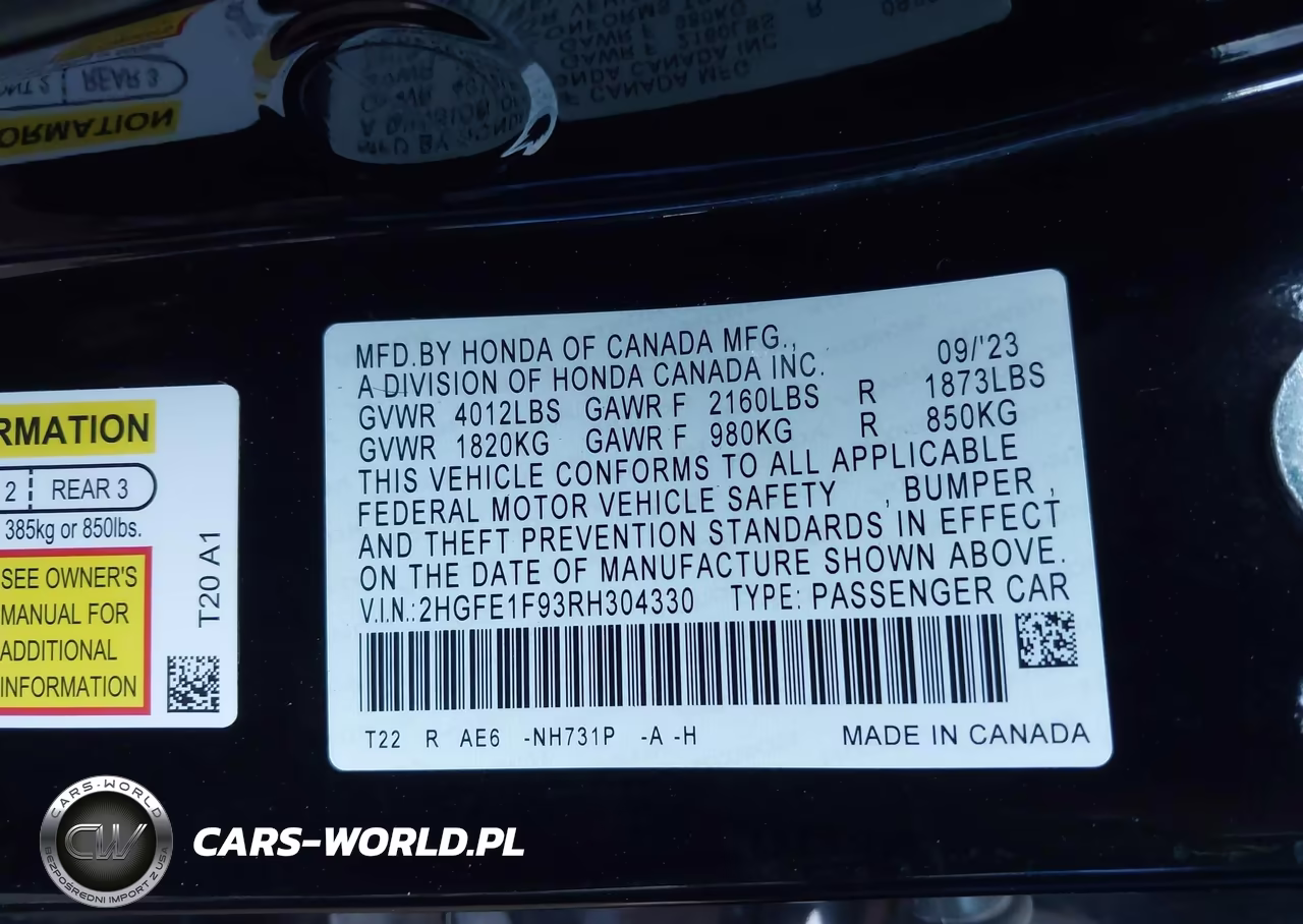 2024 Honda Civic Touring VIN:2HGFE1F93RH304330 - 9