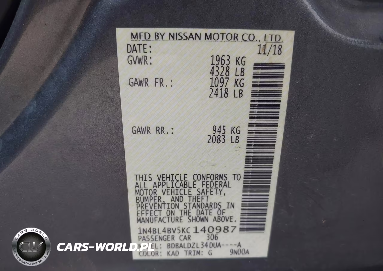 2019 Nissan Altima 2.5 S VIN:1N4BL4BV5KC140987 - 9