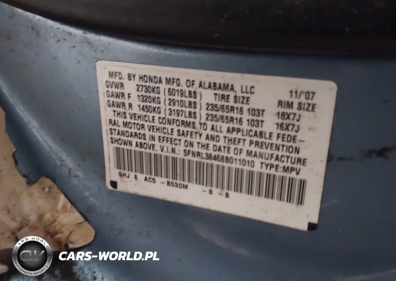 2008 Honda Odyssey Ex VIN:5FNRL38468B011010 - 9