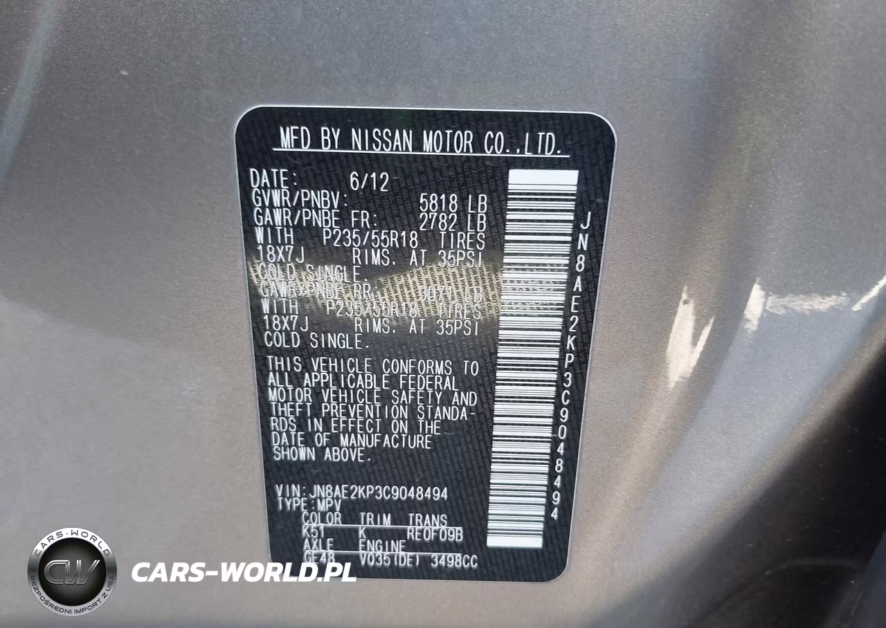 2012 Nissan Quest Sl VIN:JN8AE2KP3C9048494 - 9