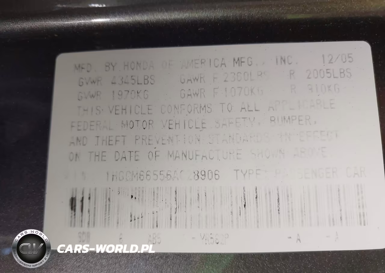2006 Honda Accord 3.0 Ex VIN:1HGCM66556A028906 - 9