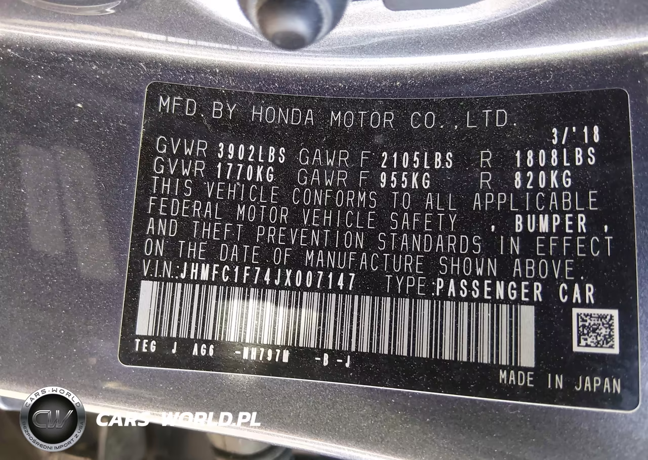 2018 Honda Civic Ex-L VIN:JHMFC1F74JX007147 - 9