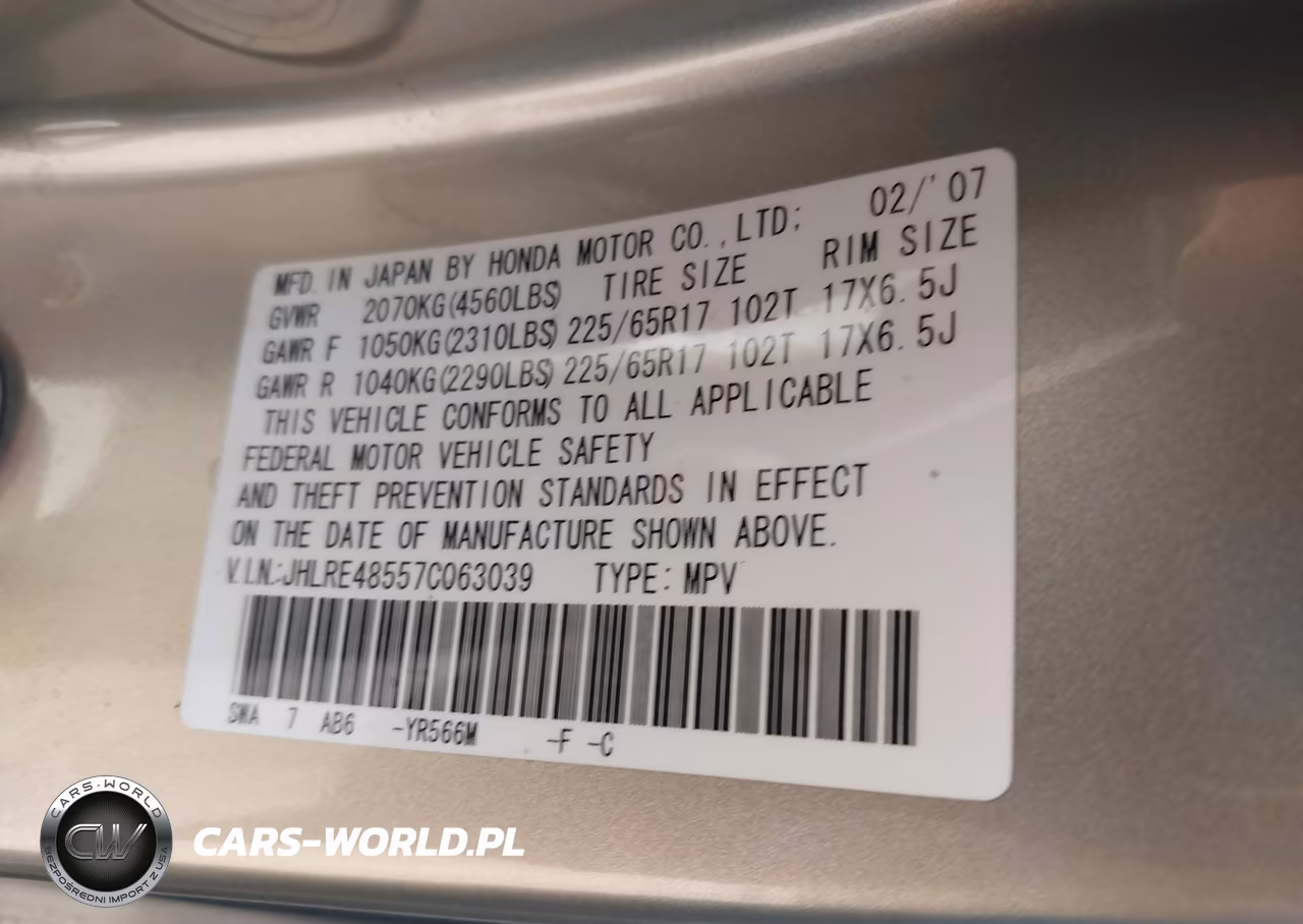 2007 Honda Cr-V Ex VIN:JHLRE48557C063039 - 9