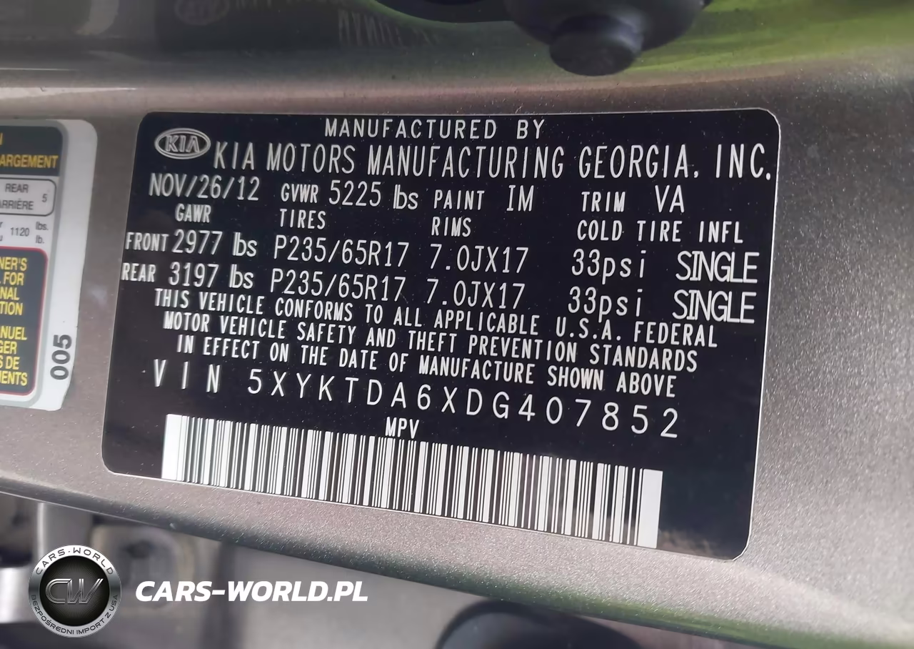 2013 Kia Sorento Lx VIN:5XYKTDA6XDG407852 - 9