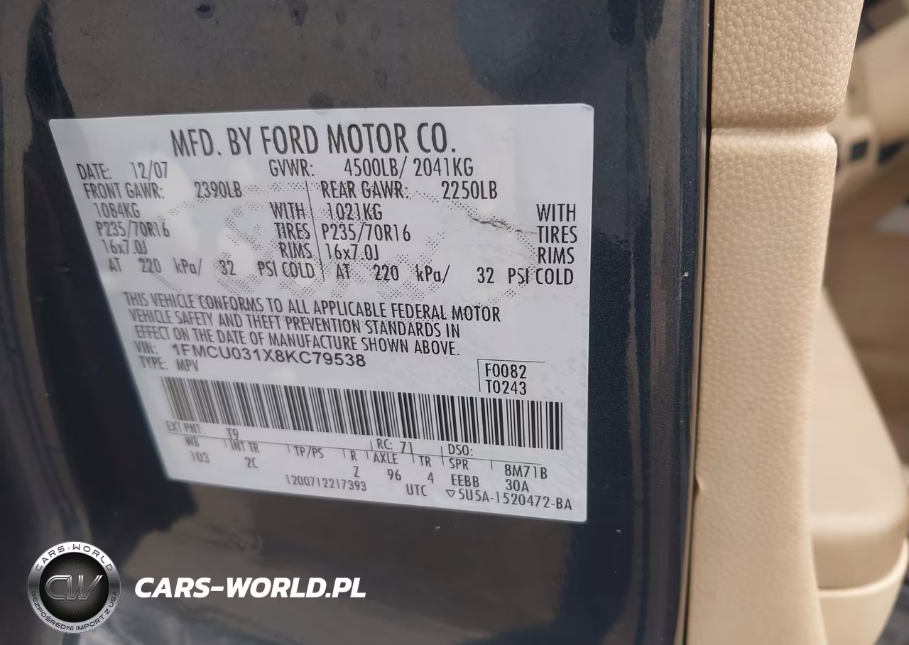 2008 Ford Escape Xlt VIN:1FMCU031X8KC79538 - 9