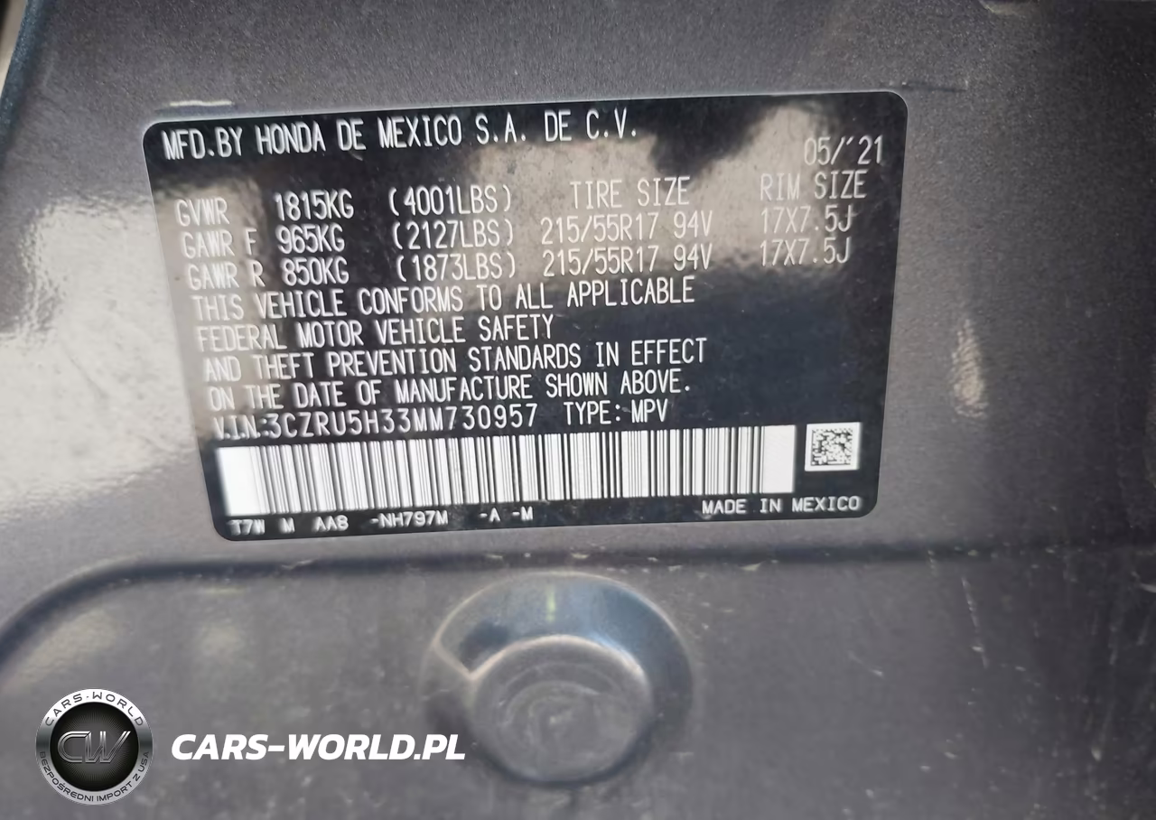 2021 Honda Hr-V 2Wd Lx VIN:3CZRU5H33MM730957 - 9