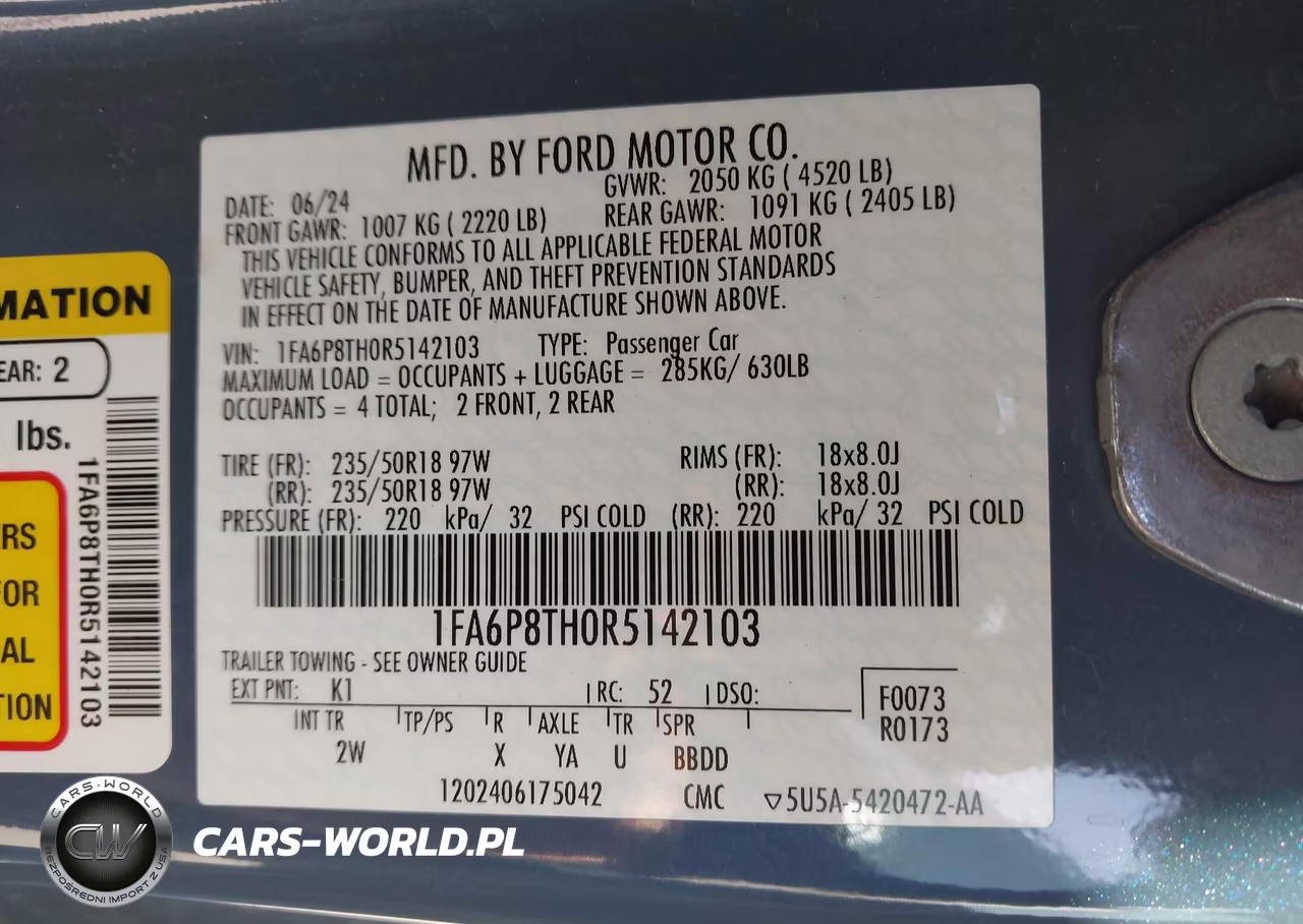 2024 Ford Mustang Ecoboost Fastback VIN:1FA6P8TH0R5142103 - 9