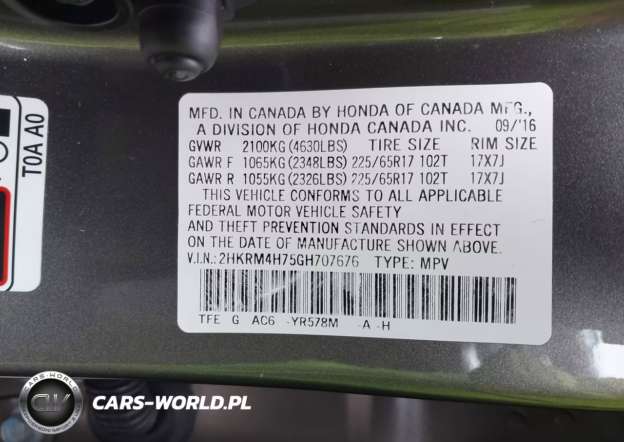 2016 Honda Cr-V Ex-L VIN:2HKRM4H75GH707676 - 9