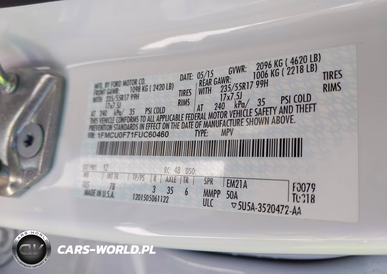 2015 Ford Escape S VIN:1FMCU0F71FUC60460 - 9