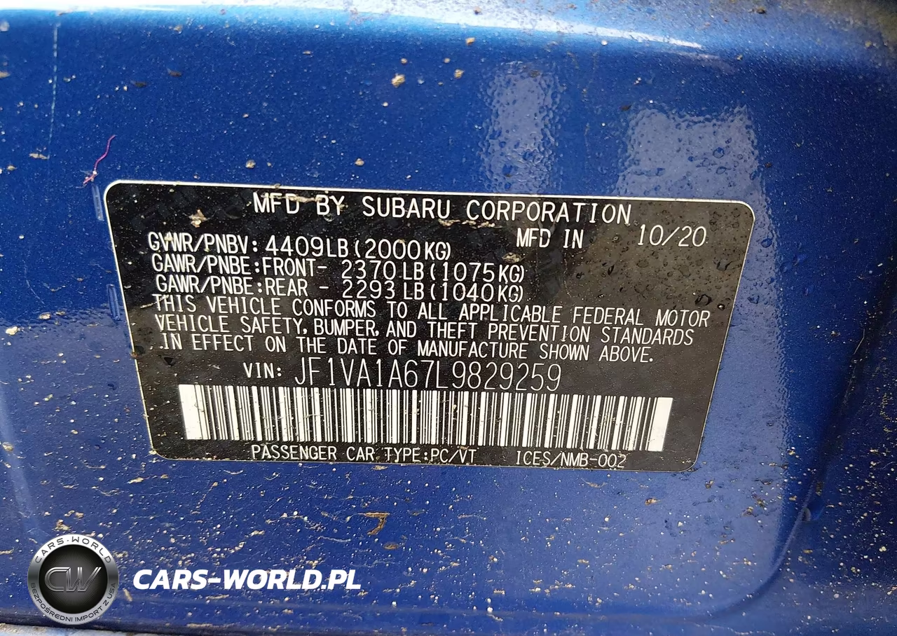 2020 Subaru Wrx VIN:JF1VA1A67L9829259 - 9