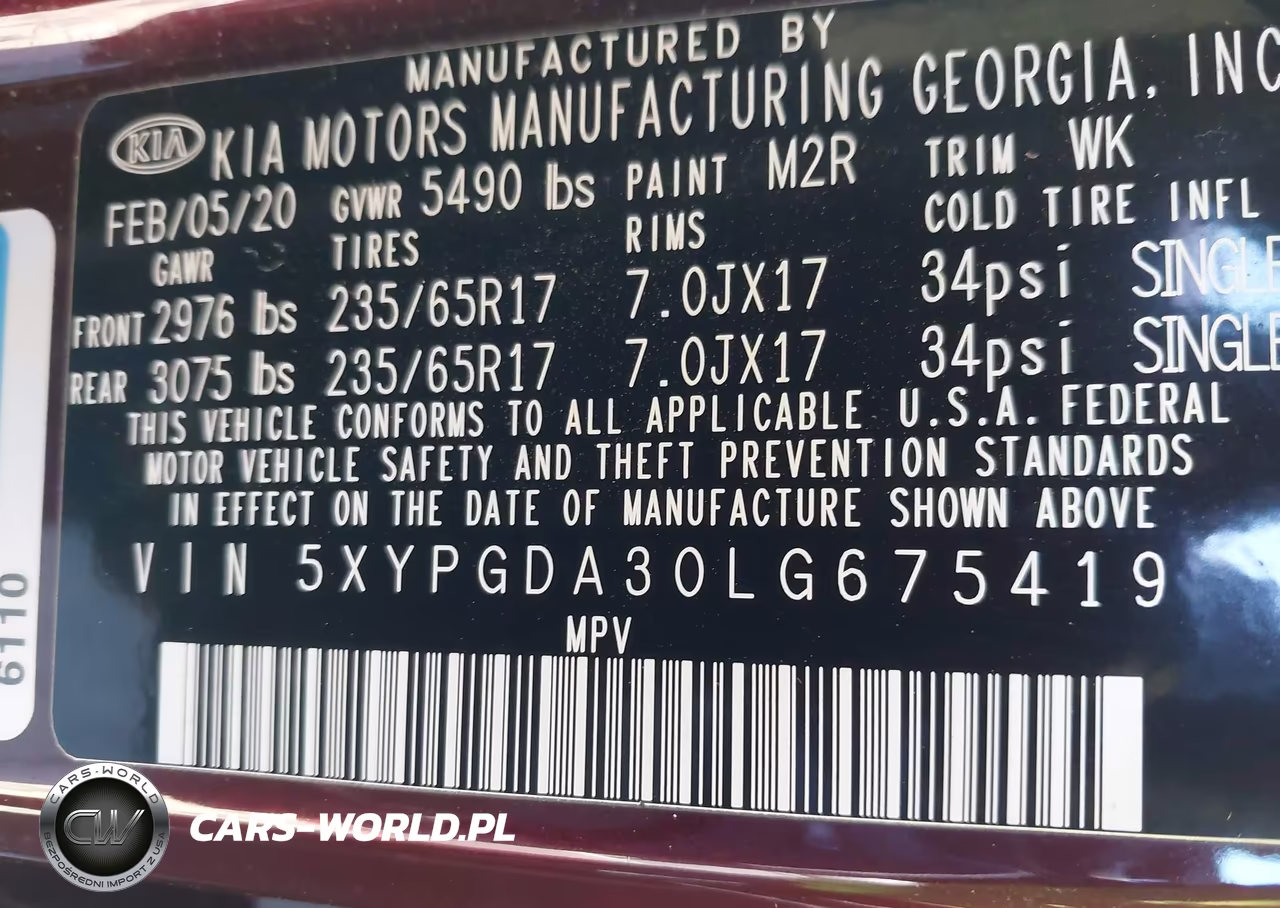 2020 Kia Sorento 2.4L Lx VIN:5XYPGDA30LG675419 - 9