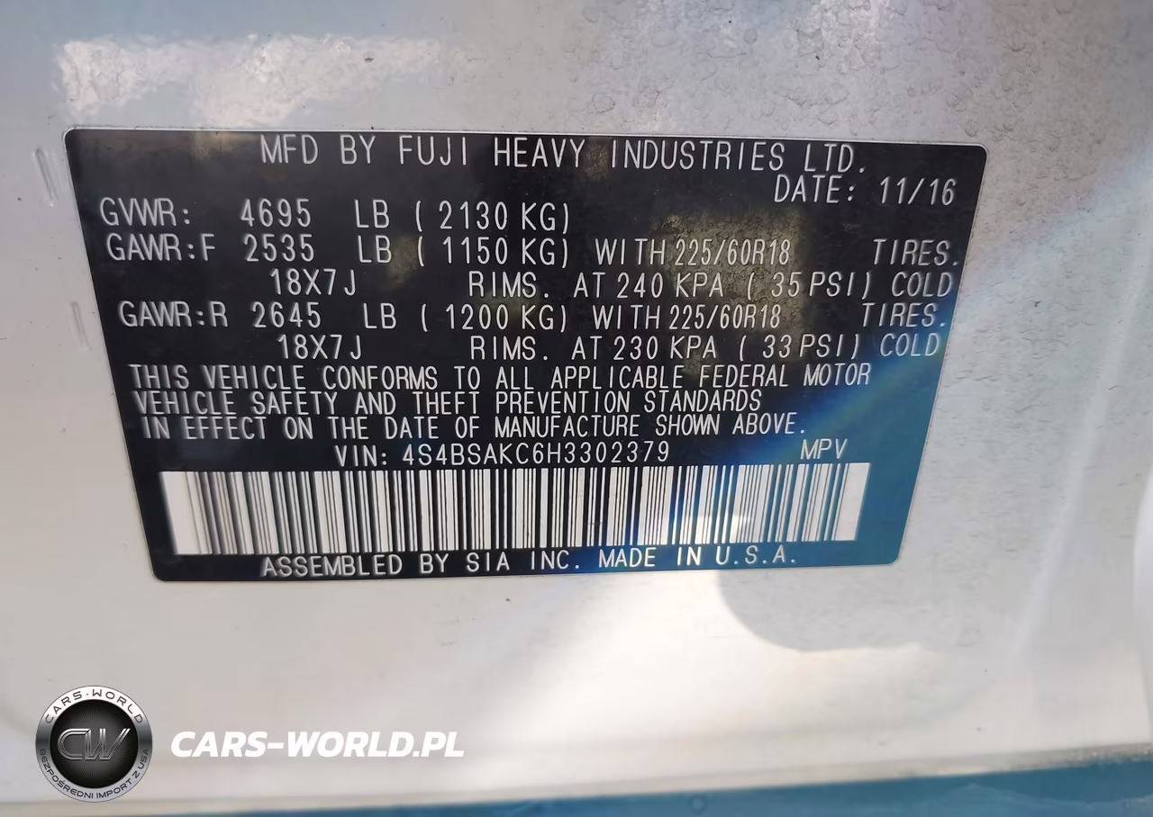 2017 Subaru Outback 2.5I Limited VIN:4S4BSAKC6H3302379 - 9